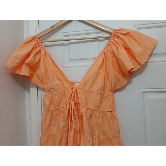 Alc womens small Coastal romantic mini sun dress flare flutter sleeve tangerine - Picture 2 of 8